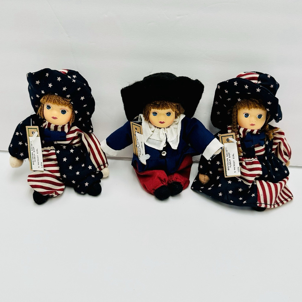 Vintage Springford Doll 5" Porcelain Cloth Lot Of 3 Patriot Pilgrim USA Boston